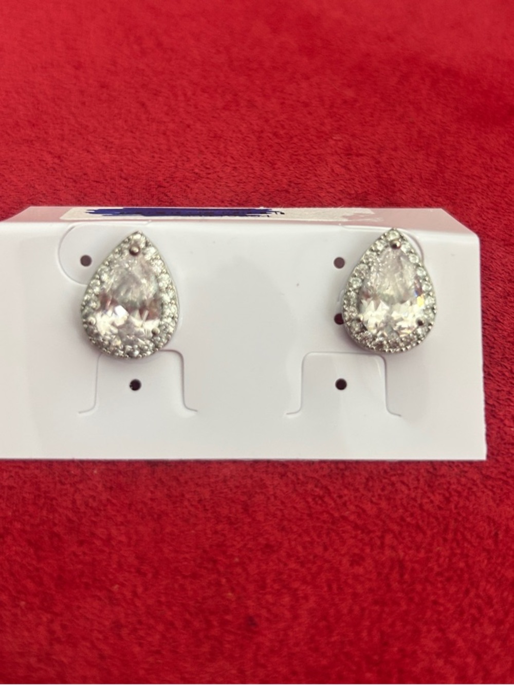 Teardrop Clear Crystal Halo Stud Earrings - Silver Tone